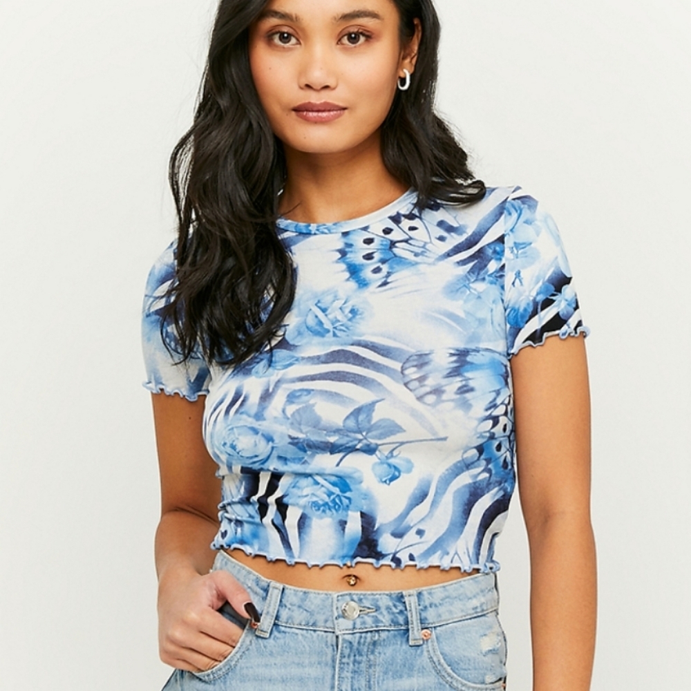 TALLY WEIJL Blue Toe Dye Short Sleeve Tee